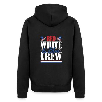 Veteran US Flag Red White & Blue Crew - Unisex Premium Organic Zip Hoodie - black - Back - Nico (187cm)