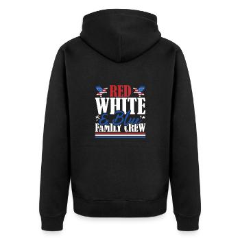 Veteran US Flag Red White & Blue Family Crew - Unisex Premium Organic Zip Hoodie - black - Back - Nico (187cm)