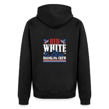 Veteran US Flag Red White & Blue Drinking Crew - Unisex Premium Bio Zip Hoodie - Schwarz - Hinten - Nico (187cm)