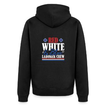 Veteran US Flag Red White & Blue Laborer Crew - Unisex Premium Organic Zip Hoodie - black - Back - Nico (187cm)