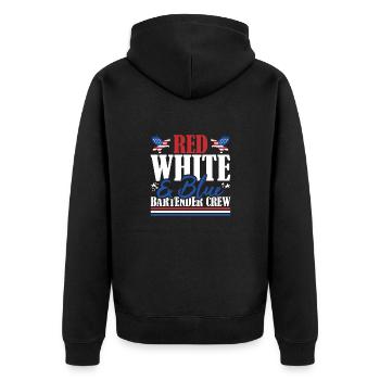 Veteran US Flag Red White & Blue Bartender Crew - Unisex Premium Organic Zip Hoodie - black - Back - Nico (187cm)