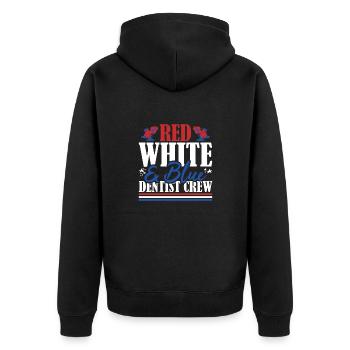 Veteran US Flag Red White & Blue Dentist Crew - Unisex Premium Bio Zip Hoodie - Schwarz - Hinten - Nico (187cm)
