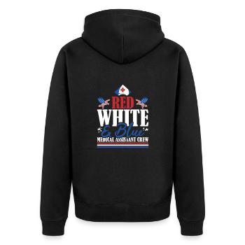 Veteran US Flag Red White & Blue Medical Assistant - Unisex Premium Bio Zip Hoodie - Schwarz - Hinten - Nico (187cm)