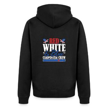 Veteran US Flag Red White & Blue Carpenter Crew - Unisex Premium Organic Zip Hoodie - black - Back - Nico (187cm)