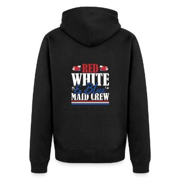 Veteran US Flag Red White & Blue Maid Crew - Unisex Premium Organic Zip Hoodie - black - Back - Nico (187cm)
