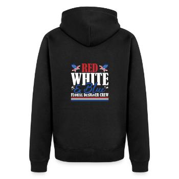 Veteran US Flag Red White & Blue Floral Designer - Unisex Premium Organic Zip Hoodie - black - Back - Nico (187cm)