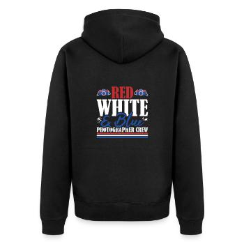 Veteran US Flag Red White & Blue Photographer Crew - Unisex Premium Organic Zip Hoodie - black - Back - Nico (187cm)