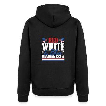 Veteran US Flag Red White & Blue Reading Crew - Unisex Premium Organic Zip Hoodie - black - Back - Nico (187cm)