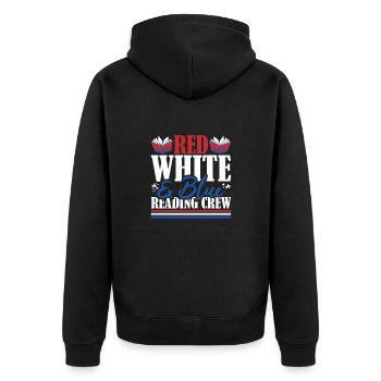 Veteran US Flag Red White & Blue Reading Crew - Unisex Premium Organic Zip Hoodie - black - Back - Nico (187cm)