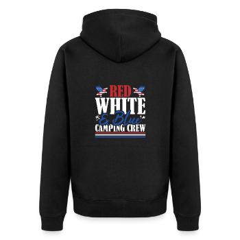 Veteran US Flag Red White & Blue Camping Crew - Unisex Premium Bio Zip Hoodie - Schwarz - Hinten - Nico (187cm)