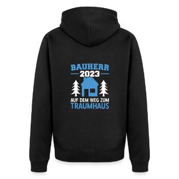 Auf Dem Weg Zum Traumhaus Bauleiter 2023 - Unisex Premium Bio Zip Hoodie - Schwarz - Hinten - Nico (187cm)