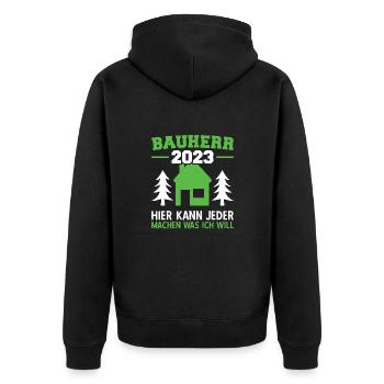 Hier Kann Jeder Machen Was Ich Will Bauleiter 2023 - Unisex Premium Bio Zip Hoodie - Schwarz - Hinten - Nico (187cm)