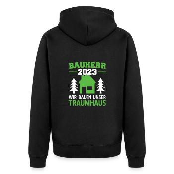 Wir Bauen Unser Traumhaus Bauleiter 2023 - Unisex Premium Bio Zip Hoodie - Schwarz - Hinten - Nico (187cm)
