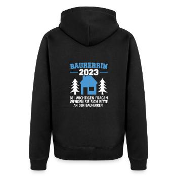 Wichtige Fragen An Die Bauherrin Bauleiterin 2023 - Unisex Premium Bio Zip Hoodie - Schwarz - Hinten - Nico (187cm)
