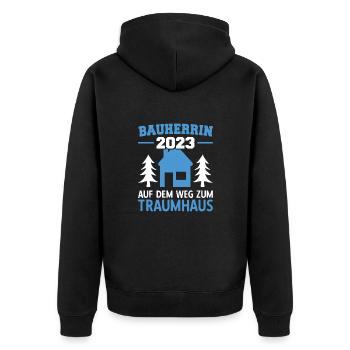 Auf Dem Weg Zum Traumhaus Bauleiterin 2023 - Unisex Premium Bio Zip Hoodie - Schwarz - Hinten - Nico (187cm)
