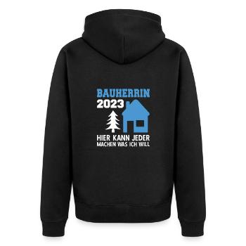 Hier Kann Jeder Machen Was Ich Will Bauleiter 2023 - Unisex Premium Bio Zip Hoodie - Schwarz - Hinten - Nico (187cm)