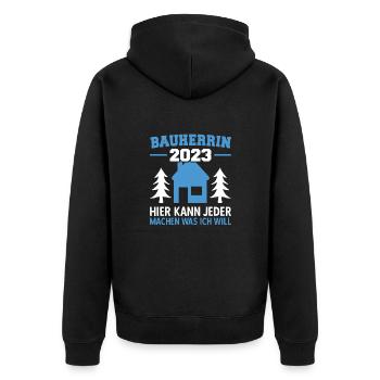 Hier Kann Jeder Machen Was Ich Will Bauleiter 2023 - Unisex Premium Bio Zip Hoodie - Schwarz - Hinten - Nico (187cm)