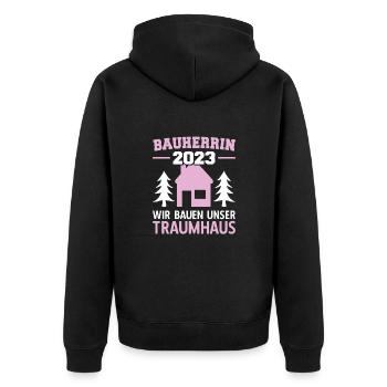 Wir Bauen Unser Traumhaus Bauleiterin 2023 - Unisex Premium Bio Zip Hoodie - Schwarz - Hinten - Nico (187cm)