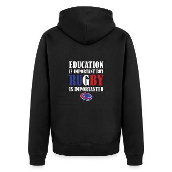 But Rugby Is Importanter France Rugby - Unisex Premium Bio Zip Hoodie - Schwarz - Hinten - Nico (187cm)