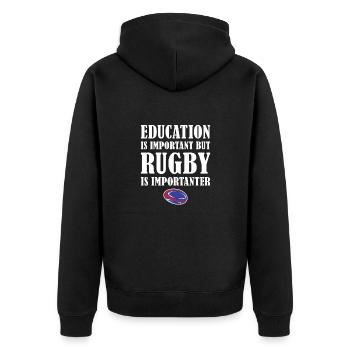 But Rugby Importanter New Zealand Rugby - Unisex Premium Bio Zip Hoodie - Schwarz - Hinten - Nico (187cm)