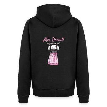 Volksfest Mei Dirndl Is Grod Dreckad Dirndl Ersatz - Unisex Premium Bio Zip Hoodie - Schwarz - Hinten - Nico (187cm)