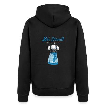 Volksfest Mei Dirndl Hob I Ned G'fundn Dirndl - Unisex Premium Bio Zip Hoodie - Schwarz - Hinten - Nico (187cm)