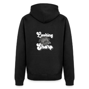 Looking Sharp Porcupine - Unisex Premium Bio Zip Hoodie - Schwarz - Hinten - Nico (187cm)
