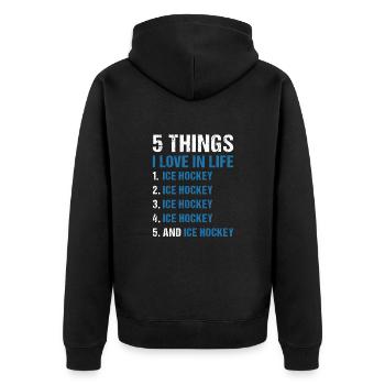 Sport 5 Things I Love In Life Ice Hockey - Unisex Premium Bio Zip Hoodie - Schwarz - Hinten - Nico (187cm)