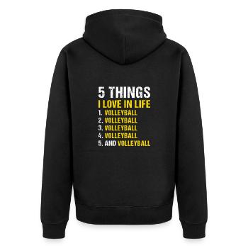 Sport 5 Things I Love In Life Volleyball - Unisex Premium Bio Zip Hoodie - Schwarz - Hinten - Nico (187cm)