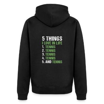 Sport 5 Things I Love In Life Tennis - Unisex Premium Bio Zip Hoodie - Schwarz - Hinten - Nico (187cm)