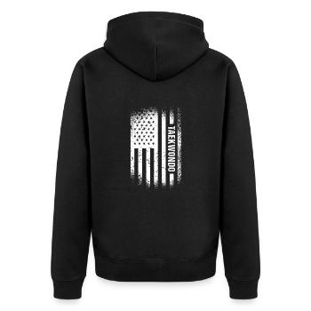 Sport Us Flag Taekwondo - Unisex Premium Bio Zip Hoodie - Schwarz - Hinten - Nico (187cm)