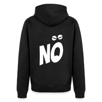 Nö, ich muss garnix - Typografie - Spruch - Unisex Premium Bio Zip Hoodie - Schwarz - Hinten - Nico (187cm)