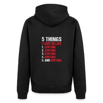 Sport 5 Things I Love In Life Drifting - Unisex Premium Bio Zip Hoodie - Schwarz - Hinten - Nico (187cm)