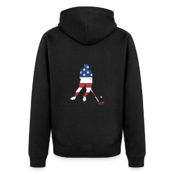 Sport Us Flag Floorball - Unisex Premium Bio Zip Hoodie - Schwarz - Hinten - Nico (187cm)