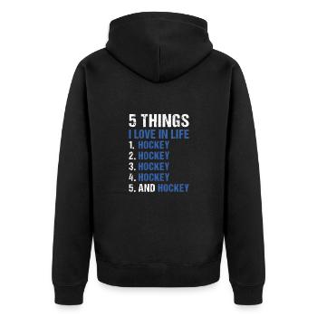 Sport 5 Things I Love In Life Hockey - Unisex Premium Bio Zip Hoodie - Schwarz - Hinten - Nico (187cm)