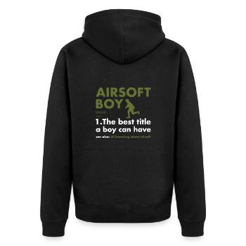 Sport Boy Definition Airsoft - Unisex Premium Bio Zip Hoodie - Schwarz - Hinten - Nico (187cm)