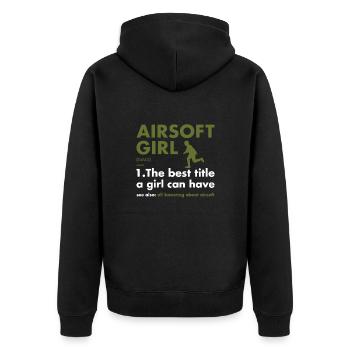 Sport Girl Definition Airsoft - Unisex Premium Bio Zip Hoodie - Schwarz - Hinten - Nico (187cm)