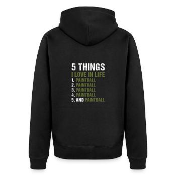 Sport 5 Things I Love In Life Paintball - Unisex Premium Bio Zip Hoodie - Schwarz - Hinten - Nico (187cm)