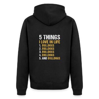 5 choses que j’aime dans la vie Bulldog - Veste à capuche bio Premium Unisexe - noir - Dos - Nico (187cm)
