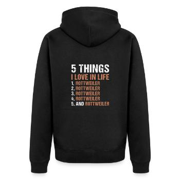 5 Things I Love In Life Rottweiler - Unisex Premium Organic Zip Hoodie - black - Back - Nico (187cm)
