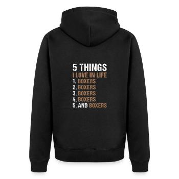 5 Things I Love In Life Boxer - Unisex Premium Bio Zip Hoodie - Schwarz - Hinten - Nico (187cm)