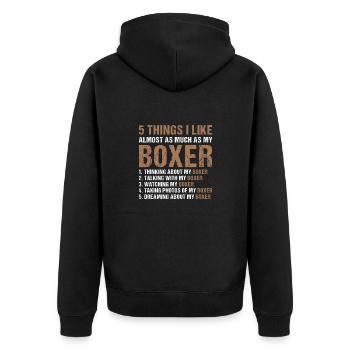 5 Things I Like As Much As My Boxer - Unisex Premium Bio Zip Hoodie - Schwarz - Hinten - Nico (187cm)