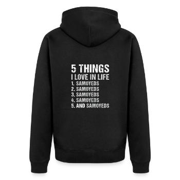 5 choses que j’aime dans la vie Samoyède - Veste à capuche bio Premium Unisexe - noir - Dos - Nico (187cm)