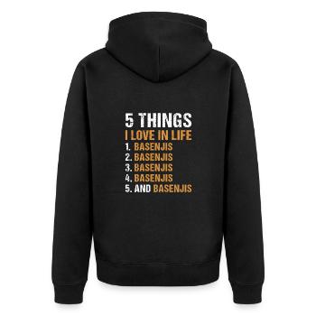Dog 5 Things I Love In Life Basenji - Unisex Premium Organic Zip Hoodie - black - Back - Nico (187cm)