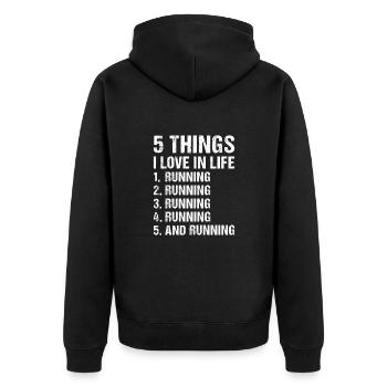 Sport 5 Things I Love In Life Running - Unisex Premium Bio Zip Hoodie - Schwarz - Hinten - Nico (187cm)
