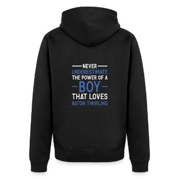 Twirler Never Underestimate The Power Of A Boy - Unisex Premium Organic Zip Hoodie - black - Back - Nico (187cm)