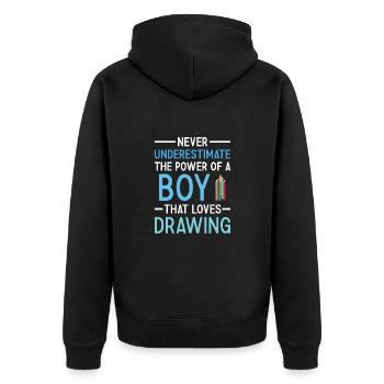 Drawer Never Underestimate The Power Of A Boy - Unisex Premium Organic Zip Hoodie - black - Back - Nico (187cm)