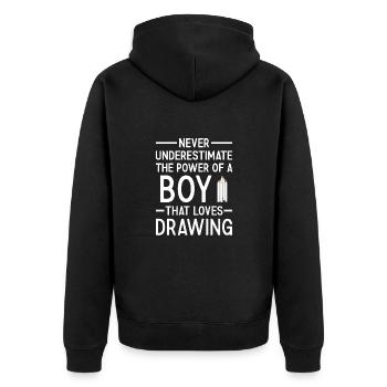 Drawer Never Underestimate The Power Of A Boy - Unisex Premium Organic Zip Hoodie - black - Back - Nico (187cm)
