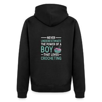Crocheter Never Underestimate The Power Of A Boy - Unisex Premium Organic Zip Hoodie - black - Back - Nico (187cm)