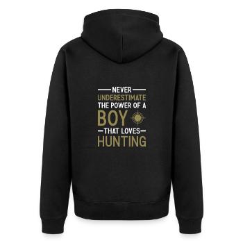 Hunter Never Underestimate The Power Of A Boy - Unisex Premium Organic Zip Hoodie - black - Back - Nico (187cm)